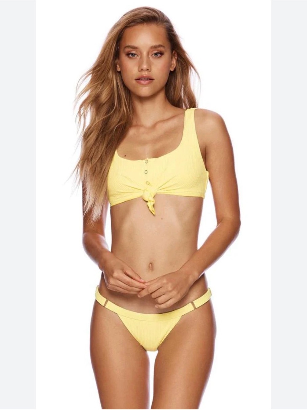 Beach Bunny PRESLEY LEMON Ribbed Tie-Front Bikini Set
